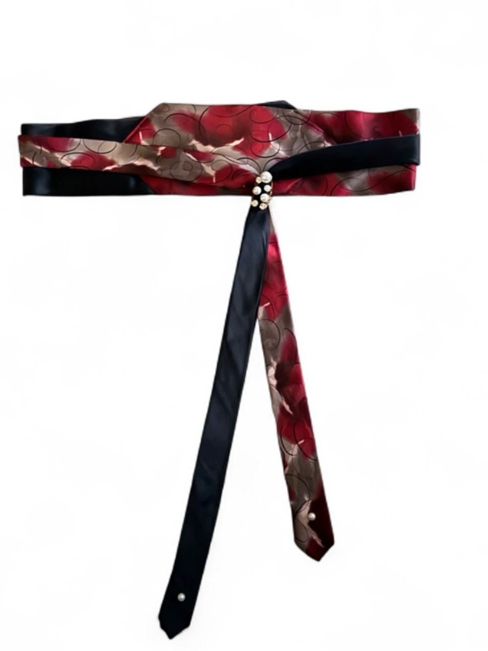 Upcycled Silk Necktie Belt Vintage Jerry Garcia Tie Art Deco Hidden Pocket Chic - Picture 2 of 6